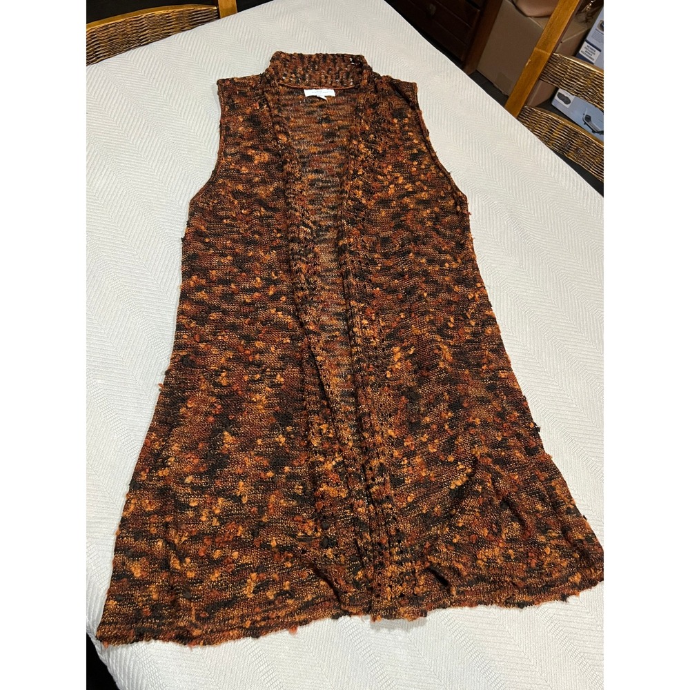 New Directions Fall Sweater Cardigan Sleeveless Rust Orange Black Drape Sz Large